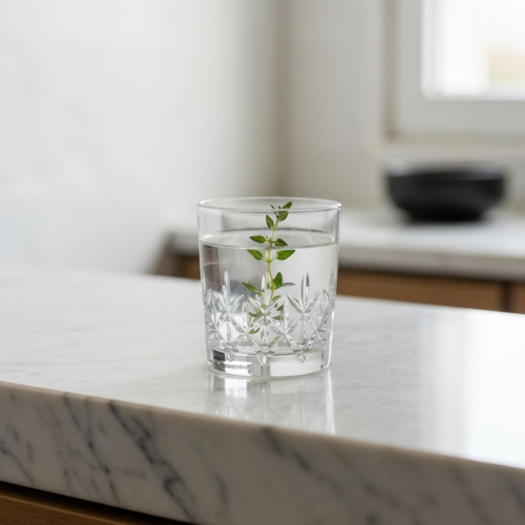 Crystal glass of infused water on marble surface